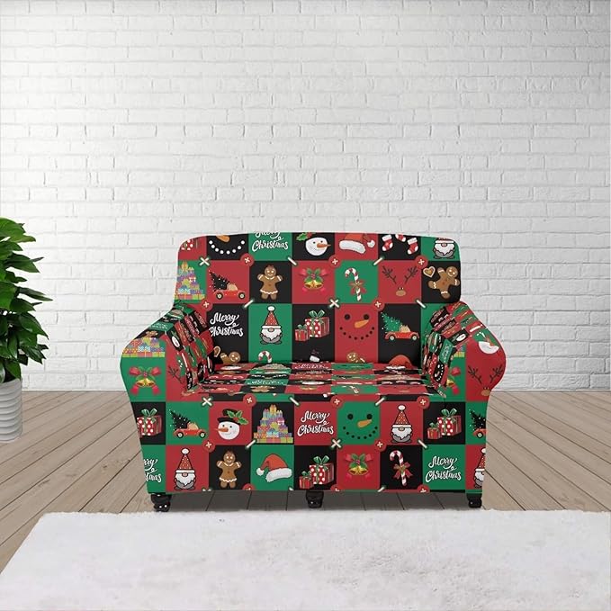 FKELYI Cute Christmas Furniture Protector Easy Going Stretch Sofa Slipcover Non-Slip Sofa Couch Cover Washable Sofa Slipcovers S FKELYI