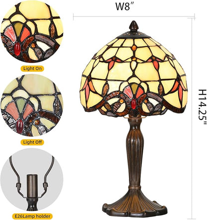 Tiffany Lamp Baroque Design Stained Glass Table Lamp for Living Room Bedroom Bedside Nightstand Home Office (Beige Baroque) - LeafyLoom