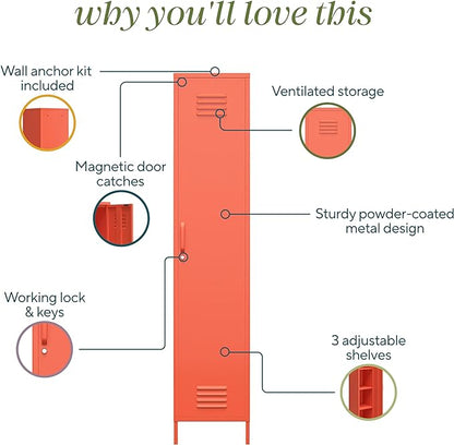 Novogratz Cache Single Metal Locker Storage, Orange Cabinet - LeafyLoom