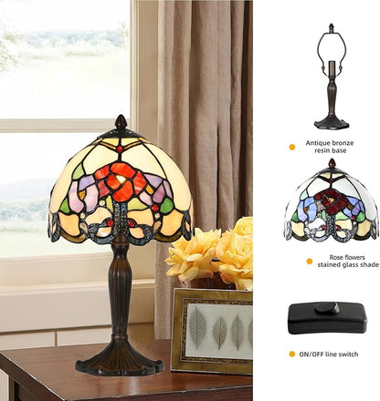 Tiffany Lamp Rose Flowers Design Stained Glass Table Lamp for Living Room Bedroom Bedside Nightstand Home Office - LeafyLoom