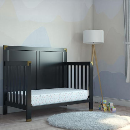 Baby Relax Miles 5-in-1 Convertible Crib, Solid Pine Wood, Black - LeafyLoom