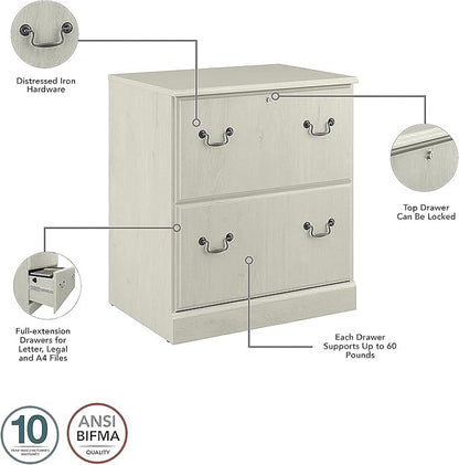 Bush Furniture Saratoga 2 Drawer Lateral File Cabinet in Harvest Cherry, Document Storage Chest for Home Office, Linen White Oak - LeafyLoom