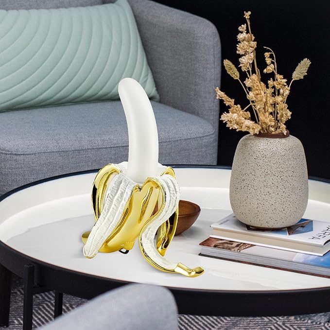 Modern Banana Table Lamp, Desk Lamp,Led Night Light Plating Resin Banana Lighting Fixture for Living Room, Bedroom,Home Office,Kids Room (Standing-Plated) - LeafyLoom