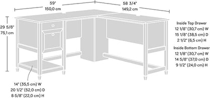 Sauder Edge Water L-Desk, L: 59.06" x W: 58.74" x H: 29.57", Chalked Chestnut finish - LeafyLoom