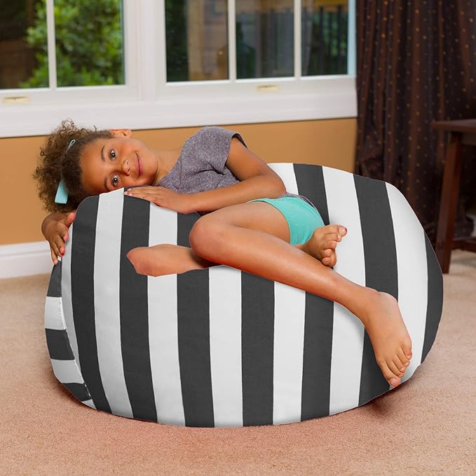 Posh Creations Bean Bag Chair for Kids, Teens, and Adults Includes Removable and Machine Washable Cover, Canvas Stripes Gray and White, 38in - Large - LeafyLoom