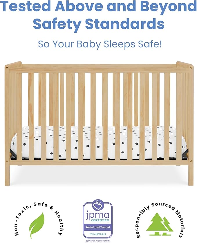 Delta Children Heartland 4-in-1 Convertible Crib, Natural + Twinkle Galaxy Crib and Toddler Mattress (Bundle) - LeafyLoom