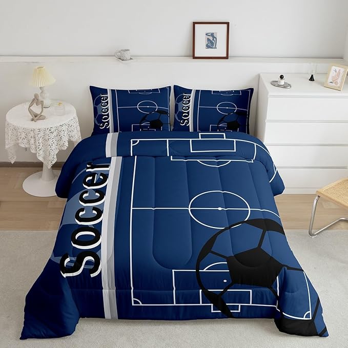 Feelyou Kids Football Comforter Set King Size Rugby Sports Bedding Set for Boys Girls Teens Bedroom Decor Soccer Ball Game Comforter Football Lover Duvet Set with 2 Pillow Case - LeafyLoom