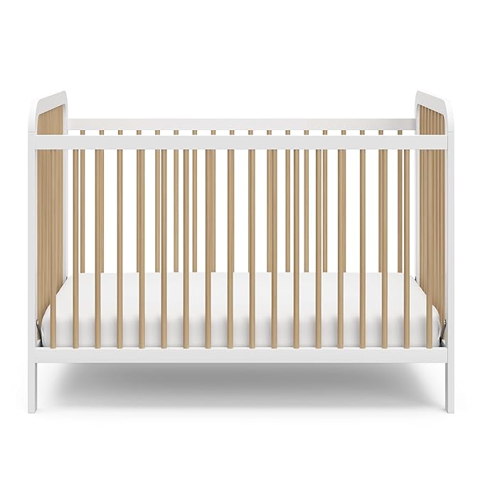 Storkcraft Pasadena 3-in-1 Convertible Crib (White with Driftwood) – GREENGUARD Gold Certified, Converts to Daybed and Toddler Bed, Fits Standard Full-Size Crib Mattress, Adjustable Mattress Height - LeafyLoom