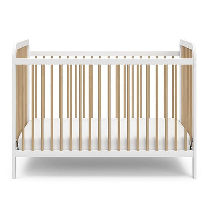 Storkcraft Pasadena 3-in-1 Convertible Crib (White with Driftwood) – GREENGUARD Gold Certified, Converts to Daybed and Toddler Bed, Fits Standard Full-Size Crib Mattress, Adjustable Mattress Height - LeafyLoom