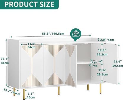 YITAHOME Sideboard Buffet, Modern Buffet Cabinet Storage Cabinet with Carved Design Doors 300 lbs Capacity for Hallway, Entryway, Kitchen or Living Room, White - LeafyLoom