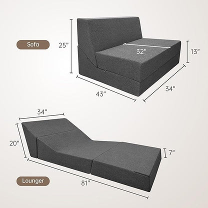 Memory Foam Folding Sofa Couch Bed with Pillow Sleeper Lazy Chair Modern Convertible Floor Futon for Living Room Apartment Guest Office,Washable Cover,Dark Gray - LeafyLoom