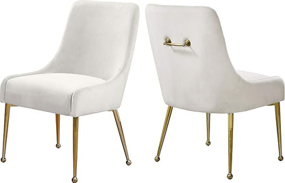 Meridian Furniture Owen Collection Modern | Contemporary Velvet Upholstered Dining Chair with Polished Gold Legs, Set of 2, 24" W x 21" D x 34.5" H, Cream - LeafyLoom