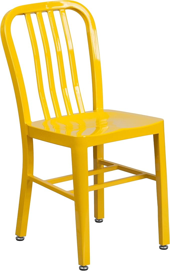 Flash Furniture Gael Commercial Grade 2 Pack Yellow Metal Indoor-Outdoor Chair - LeafyLoom