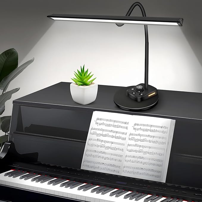 Piano Light for Grand / Upright Piano, Upgraded LED Piano Lamp with 5 Color Modes & USB Charging Port, Dimmable Gooseneck Piano Desk Lamp, Auto-Off Timer, Music Stand Light, Home Office Table Light - LeafyLoom