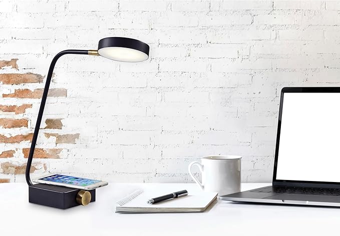 Adesso 3618-01 Conrad LED Desk Lamp Wireless Charging, 7W LED, 5W QI, USB Port, Indoor Lighting Lamps - LeafyLoom