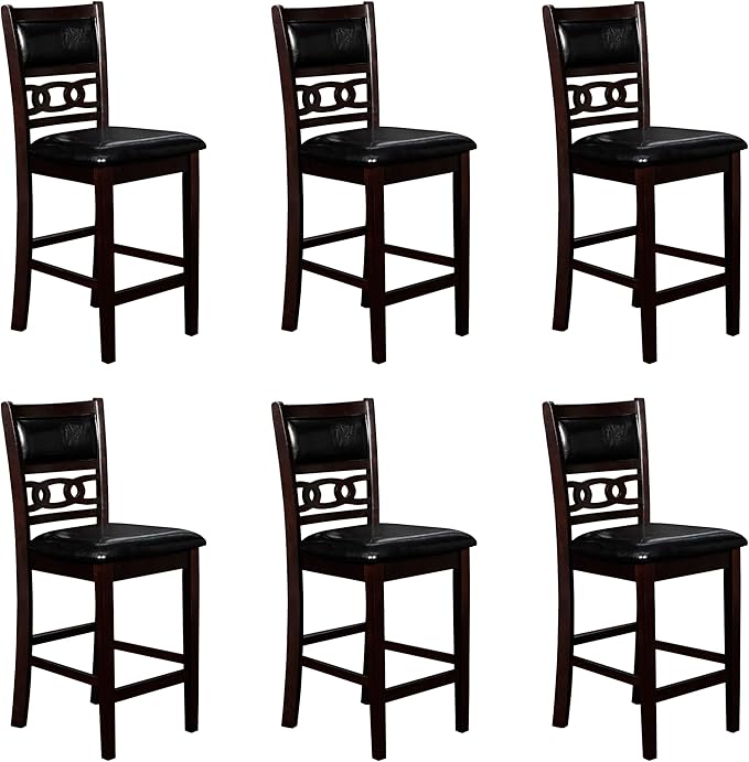 New Classic Furniture Gia Counter Dining Chair (Set of Six), Black PU Upholstered Seat & Back Rest, Ebony - LeafyLoom