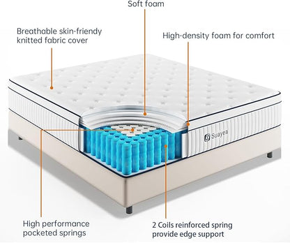 Full Mattress, 12 Inch Full Size Mattress in a Box, Medium Firm Matterss with Pocket Spring and Soft Foam, Ultimate Motion Isolation, Strong Edge Support, Hybrid Mattress - LeafyLoom