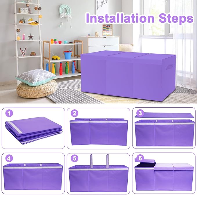 Extra Large Toy Box for Girls Boys - Collapsible Toy Chest Boxes Organizers and Storage for Nursery,Playroom,Office (Violet) 35.8"x12.6"x16" - LeafyLoom