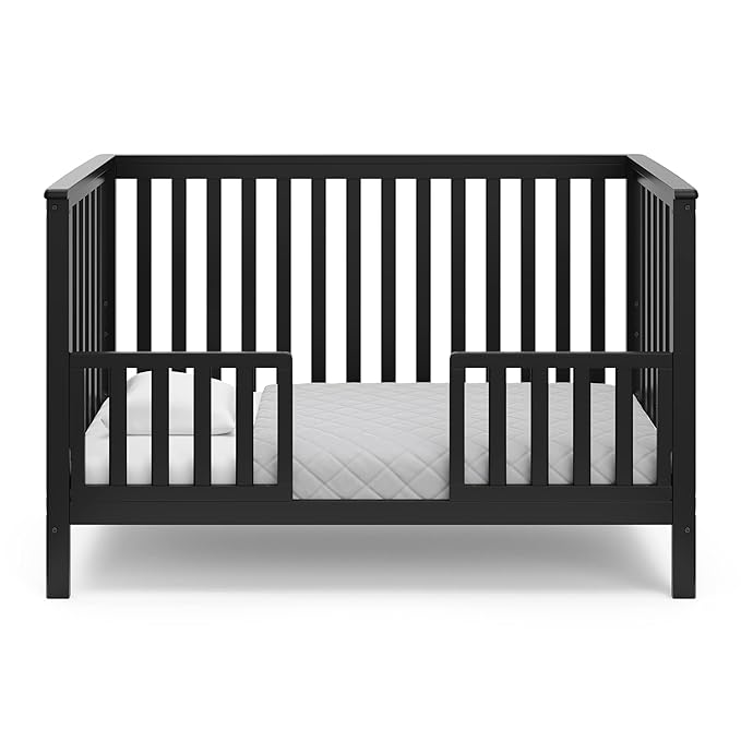 Storkcraft Hillcrest 4-in-1 Convertible Crib (Black) - Converts to Daybed, Toddler Bed, and Full-Size Bed, Fits Standard Full-Size Crib Mattress, Adjustable Mattress Support Base - LeafyLoom