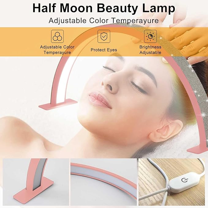 Half Moon Nail Desk Lamp, 48W Manicure LED Light for Nails, 3360 Lumen Stepless Dimming with Wire Controller, 3 Light Modes Nail Light for Desk, Arch Light for Nail Techs - LeafyLoom