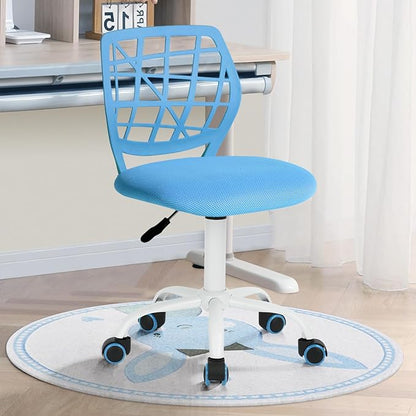 FurnitureR Kids Desk Chair, Small Office Chair Armless Adjsutable Swivel Task Chair with Soft Cushion for Study Kids Teens Child, Blue - LeafyLoom