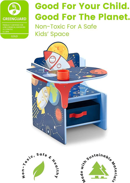 Delta Children Space Adventures Chair Desk with Storage Bin - Ideal for Arts & Crafts, Snack Time, Homeschooling, Homework & More - Greenguard Gold Certified, Blue - LeafyLoom