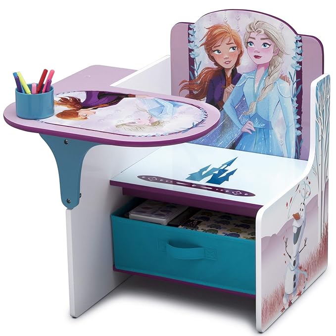 Delta Children Chair Desk with Storage Bin, Disney Frozen II Cup Holders|Arm Rest, Engineered Wood - LeafyLoom