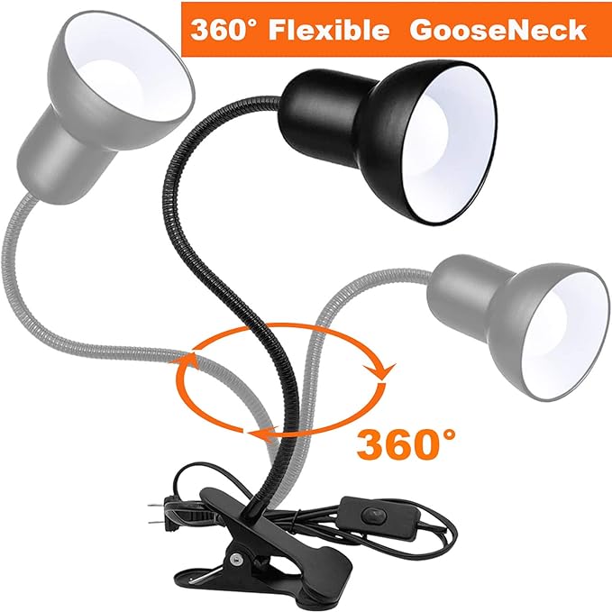 Desk lamp, 360°Rotation Clip on Lamp, Clip On Reading Light, Gooseneck Lamp-On Cable, Portable Clip on Light/Reading Book Light/Clamp Light, Eye-Caring Study clamp for Bedroom Office Home Lighting - LeafyLoom