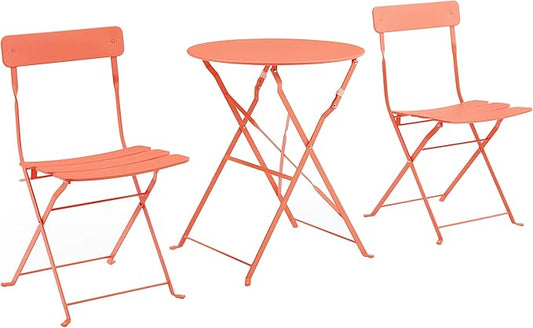 Crosley Furniture CF7390-CO Karlee Retro Metal Indoor/Outdoor 3-Piece Bistro Set with Table and 2 Chairs, Coral - LeafyLoom