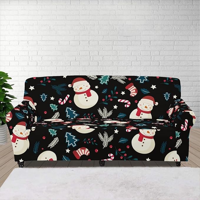 FKELYI Christmas Decor Sofa Couch Cover Cute Snowman Furniture Protector Easy Going Stretch Sofa Slipcover for Indoor Washable Sofa Slipcovers L FKELYI