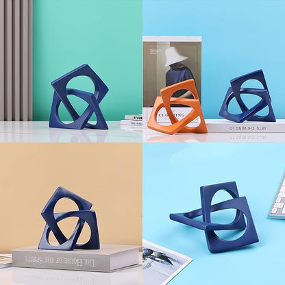 DOVDOV Geometric cube blue knot decorations, geometric sculptures, modern home decorations for home decor accents, dining tables, bookcases, consoles, entryway tabletop centrepieces - LeafyLoom