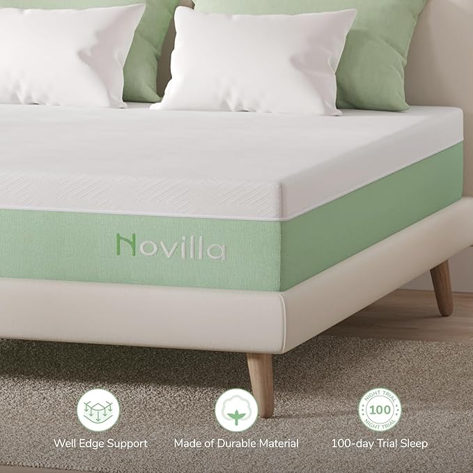 Novilla Twin XL Mattress,10 Inch Gel Memory Foam Mattress for Suppotive &Pressure Relieving, Medium Firm Feel Mattress in a Box,Bliss - LeafyLoom