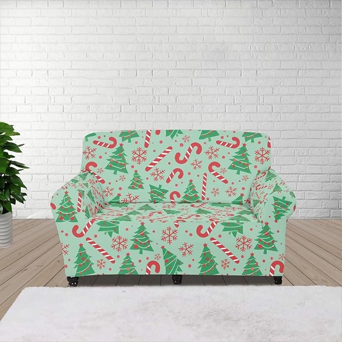 FKELYI Green Christmas Tree Sofa Slipcover Comfortable Sofa Couch Cover with Elastic Bottom Stretch Furniture Protector for Indoor M FKELYI