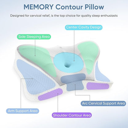 JHK Contour Neck Pillows for Neck Pain Relief, Ergonomic Cervical Neck Pillow, Memory Foam Orthopedic Bed Pillow for Side Back Stomach Sleeper, Cooling Pillow with Breathable Pillowcase - LeafyLoom