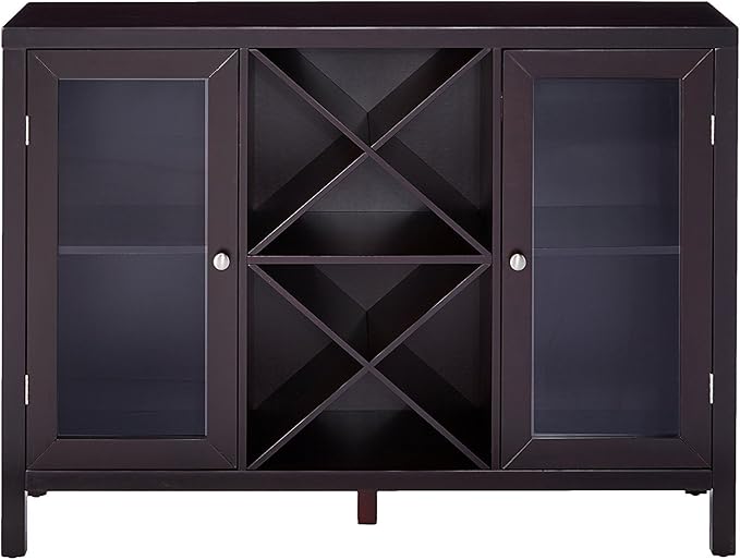 Kings Brand Furniture Wine Rack Bar Cabinet, Kitchen Sideboard and Buffet Table with Storage for Dining, Living Room, Espresso - LeafyLoom