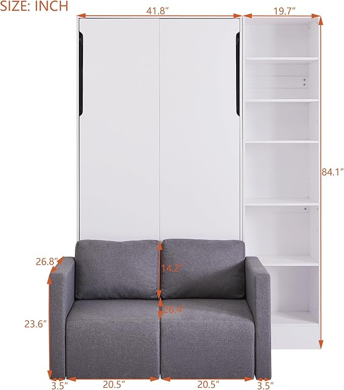 Merax Twin Size Murphy Bed Wallbed with Sofa and Side Storage Shelves,Space Saving,for Guest Living Room - LeafyLoom