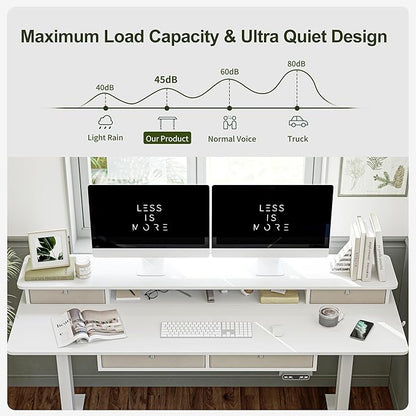 BANTI Height Adjustable Electric Standing Desk with 4 Drawers, 48 x 24 Inch Table with Storage Shelf, Sit Stand Desk, White Top - LeafyLoom