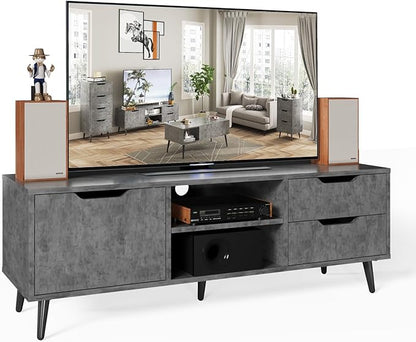 Maxtown TV Stands for Living Room, TV Console Table for 55 Inch TV, Entertainment Center with 1 Cabinet, 2 drawers, Media Console with Metal Feet for Bedroom, Living Room, Dark Grey - LeafyLoom