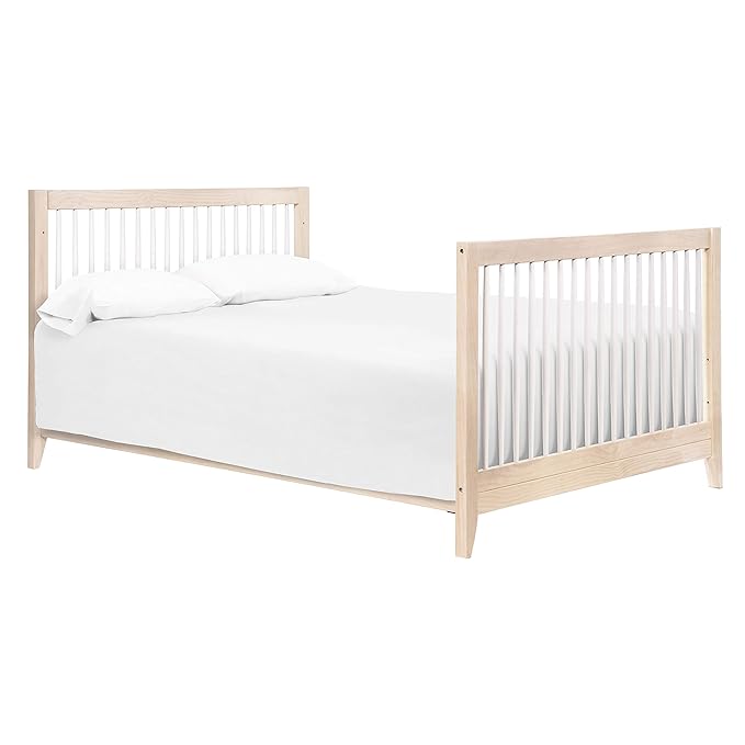 Babyletto Sprout 4-in-1 Convertible Crib with Toddler Bed Conversion Kit in Washed Natural and White, Greenguard Gold Certified - LeafyLoom