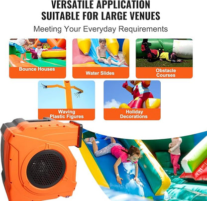 VEVOR Inflatable Blower, 1100W, 1.5 & 1.7 HP Bounce House Blower, Pump Commercial Air Blower for Inflatables, 3100 RPM Bouncy Castle Electric Fan for Bounce House, Waterslides - LeafyLoom