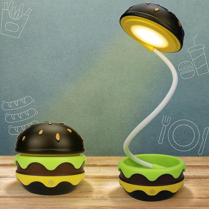 Cute Desk Lamp for Kids, Hamburger Small Boy Desk Lamps Rechargeable with Dimmable Touch Adjustable Neck,Kawaii Desk Lamp Night Light,Boy Desk Accessories Kawaii Room Decor for Boys Girl Gift - LeafyLoom