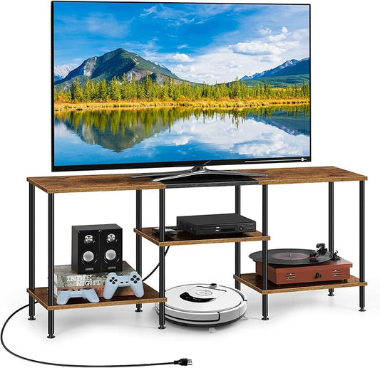 TV Stand for Bedroom 50 Inch TV Stand with Power Outlet 3 Tier Entertainment Center with Storage TV Console Table for 50 43 40 32 Inch TV, Rustic Brown - LeafyLoom