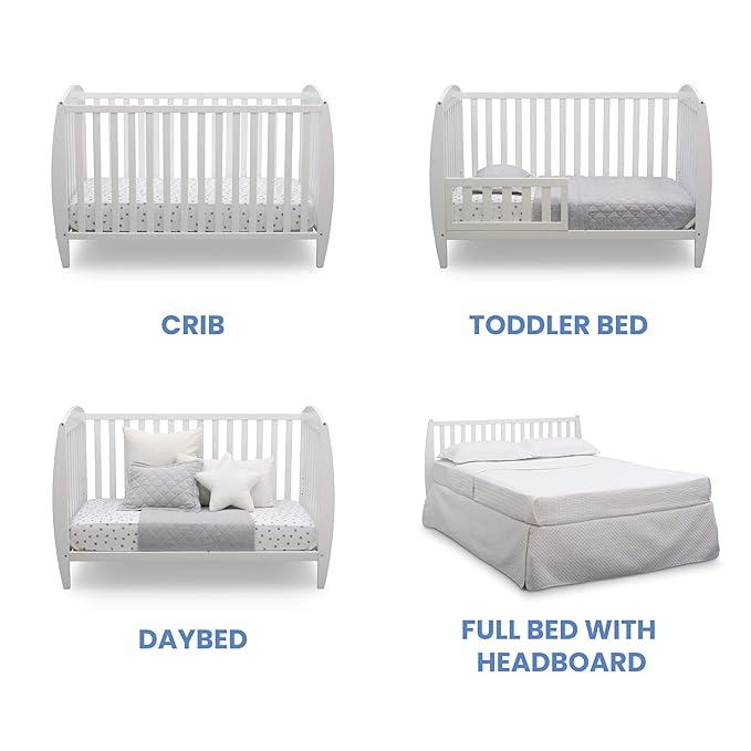 Delta Children Twinkle 4-in-1 Convertible Baby Crib, Sustainable New Zealand Wood, White and Delta Children Twinkle Galaxy Dual Sided Recycled Fiber Core Crib and Toddler Mattress (Bundle) - LeafyLoom