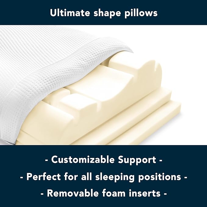 Sleep Number ComfortFit Bed Pillow Ultimate (King) - for All Sleep Positions w/Removable Inserts - Memory Foam & Down Alternative, Hotel Quality - LeafyLoom