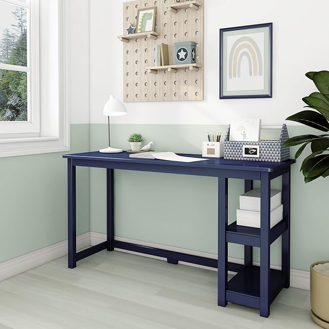 Max & Lily Solid Wood Desk With Shelves, 55 Inches, Blue - LeafyLoom