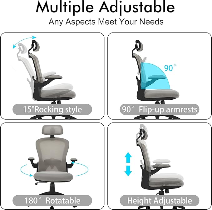 Ergonomic Office Chairs with Adjustable Lumbar Support,Mesh Desk Chair with Adjustable Arms and Wheels,Computer Desk Chair for Home Office Essentials（Headrests,Black） - LeafyLoom