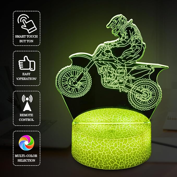 Motocross Night Light,Gifts for Boy, 3D Illusion Lamp,Kids Bedside Lamp,16 Color Change Decor Lamp with Remote & Smart Touch, Gifts for Christmas Birthday Boys Men Girls - LeafyLoom