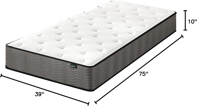 ZINUS 10 Inch True Support Hybrid Mattress [New Version], Twin, Fiberglass free, Medium Feel, Motion Isolation, Certified Safe Foams & Fabric, Mattress in A Box - LeafyLoom