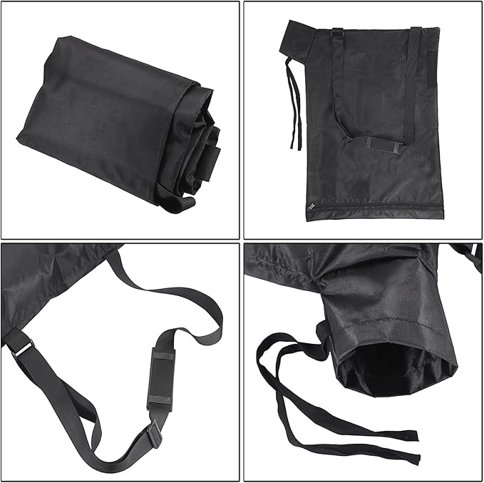 OwnMy Universal Leaf Vacuum Blower Bag Black Leaf Vacuum Bag Leaf Blower Replacement Bag with 3 Fasten Ties, Adjustable Leaf Blower Mulcher Bag Bottom Debris Zipper Bag Fallen Leaves Collection Bag - LeafyLoom