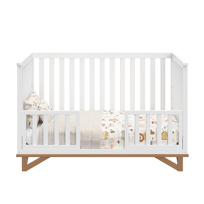 Storkcraft Santa Monica 5-in-1 Convertible Crib (White with Vintage Driftwood) – GREENGUARD Gold Certified, Modern Design, Two-Tone Baby Crib, Converts to Toddler Bed, Daybed and Full-Size Bed - LeafyLoom